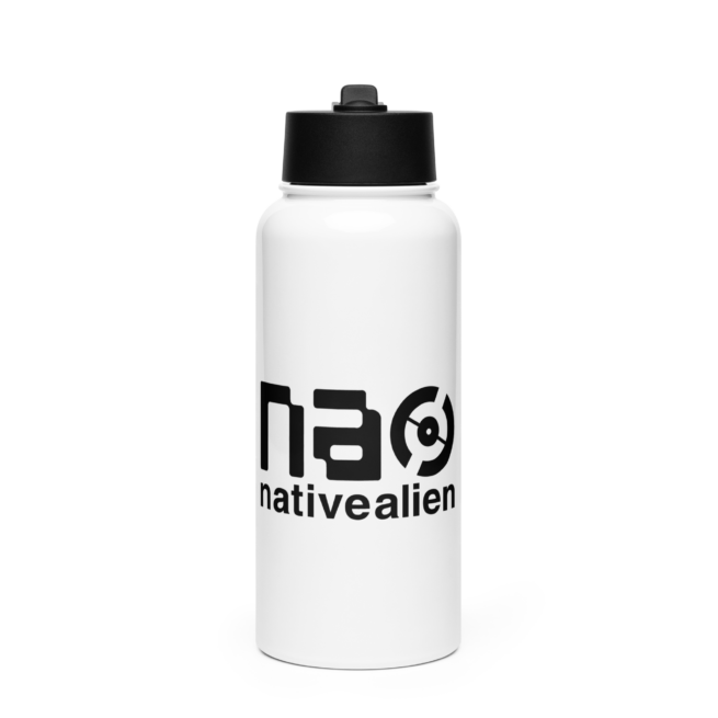 32 oz Stainless Steel Water Bottle with a Straw and Native Alien Logo.